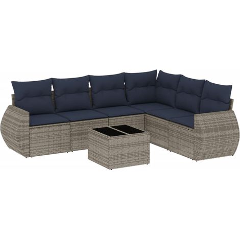 7-teiliges Gartensofa-Set mit Kissen, grau, Polyrattan vidaXL (1/5)