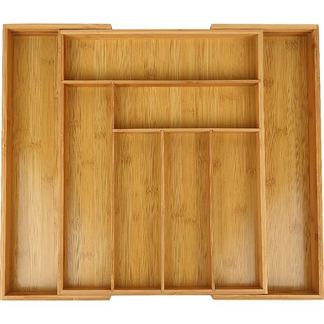 Sifree – Organisateur de tiroir en bambou extensible pour couverts – 6 à 8 compartiments – Largeur 32,5 à 49 cm – Écologique et lavable (1/5)