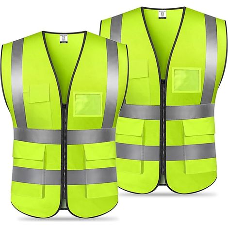 Gilet de Sécurité, 2 Pièces, Veste de Haute Visibilité, Gilet Unisexe, 5 Poches, Taille Unique/Vert (1/5)