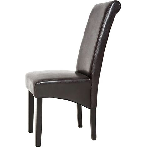Chaise de Salle à Manger Marron foncé aspect simili cuitr avec pieds en bois résistants (1/5)
