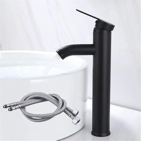 Miscelatore per lavabo, rubinetto per bagno, miscelatore da tavolo per acqua calda e fredda, nero opaco - 30 cm (1/5)