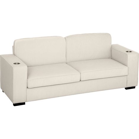 HOMCOM Modern 3 Seater Sofa Upholstered Corduroy Sofa Couch Cream White (1/5)