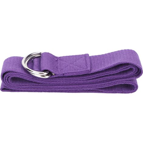 Sangle d'étirement fitness non élastique en coton, bande de yoga avec boucle à anneau D, violette (1/5)