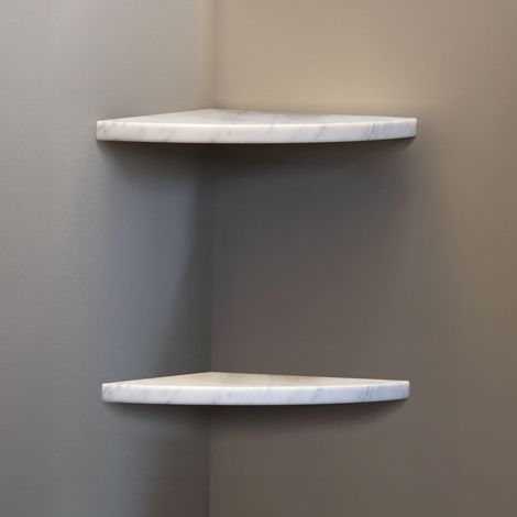 ALEDA STONE Easy Shelf 2 mensole angolari a scomparsa in marmoresina silk beige lucido cm 22,9 complete di kit codice prod: SKEAS2LU18 (1/2)