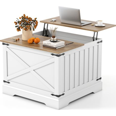 COSTWAY Farmhouse Lift Top Coffee Table 80CM Square Center Table (1/5)