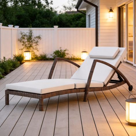 Lit de jour moderne pour terrasse, chaise longue à roulettes, transat d'extérieur, bain de soleil (uniquement avec 1 chaise longue) (1/4)