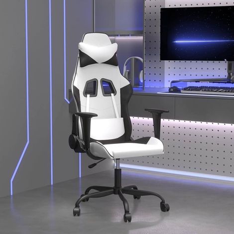 vidaXL Silla gaming cuero sintético blanco y negro (1/5)
