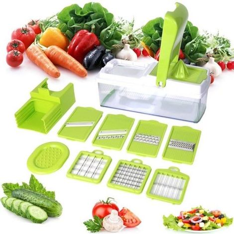 10 en 1 Mandoline multifonction couteaux de cuisine,6 lames en acier inox Interchangeables,Coupe-légume professionnel pour Fruit,Oig (1/4)
