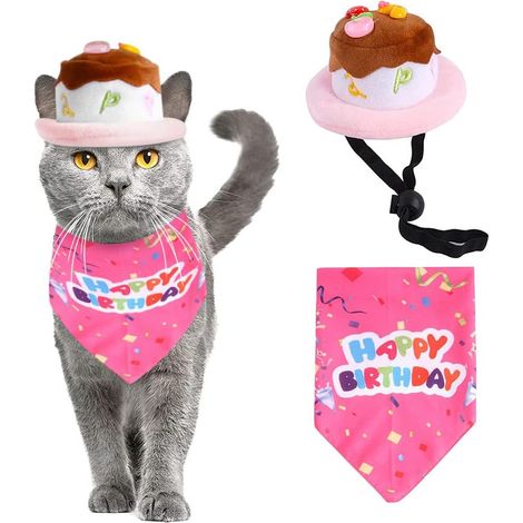 2 accessoires de déguisement pour animaux, chapeau ajustable + bandana rose, pour chiens et chats, anniversaire ou Halloween (1/5)