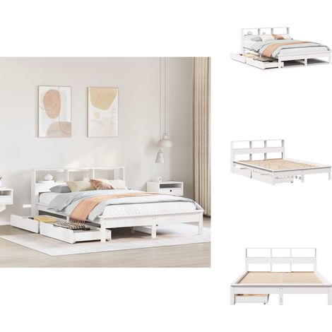 Lit bibliothèque sans matelas blanc 140x190 cm bois pin massif - Lit Bibliothèque - Lits Bibliothèques - Meuble De Chambre À Coucher - Lit (1/5)