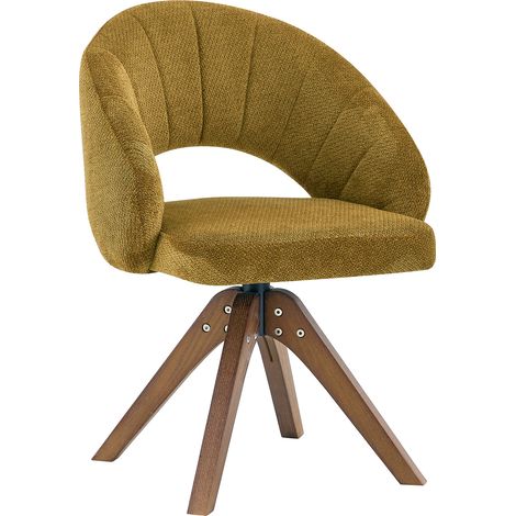 Lot de 2 chaises pivotantes rétro. Tissu texturé couleur gingembre avec pieds en bois massif couleur noyer, rotation silencieuse à 360° et dossier incurvé. Convient à la salle à manger et au salon. (1/5)