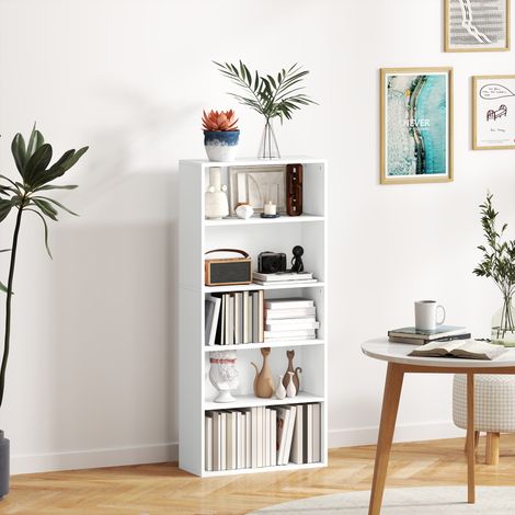 5-stöckiges Bücherregal mit 3 verstellbaren Einlegeböden, modernes Holzregal, 60 x 24 x 133,5 cm, Weiß