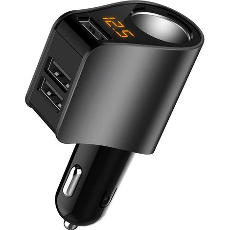 Chargeur Voiture - Adaptateur Prise Allume-Cigare avec 3 Ports USB et Voltmètre - 60 W - 12 V / 24 V - 3,1 A (1/5)