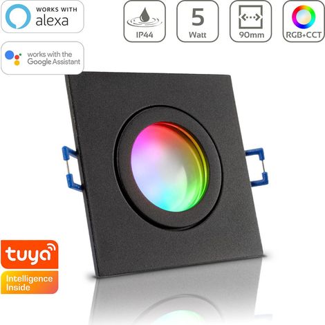 Einbauspot IP44 eckig - Farbe: Schwarz - LED Leuchtmittel: GU10 5W RGB+CCT Smart Tuya (1/5)