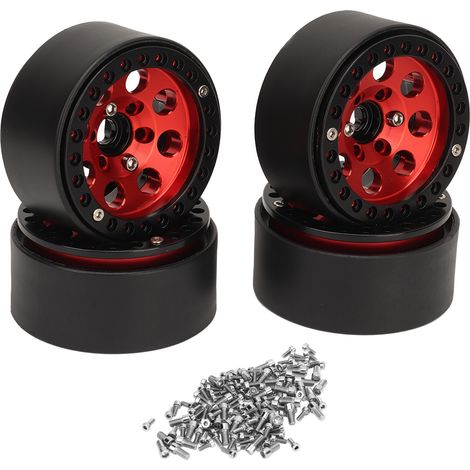 4 Roues Jantes RC 1.9 Pouce Alliage Aluminium Stable Moyeu Voiture RC pour Axial SCX10 II III Rouge (1/5)