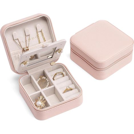 Kleine Schmuckbox mit Spiegel, Reise Schmuckkästchen aus Kunstleder für Damen (1/5)