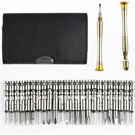Tournevis Précision Mini 25 en 1 Kit de Tournevis Précision Outils de Réparation, Tournevis Outils Set étui en Cuir pour iphone, Portable, Laptop, Montre, Jouets, Lunettes, Bijoux etc