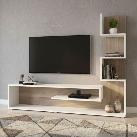 Mueble para TV Armeno, 5 estantes, 4 compartimentos, con librería, 30x22x121h cm blanco (1/5)