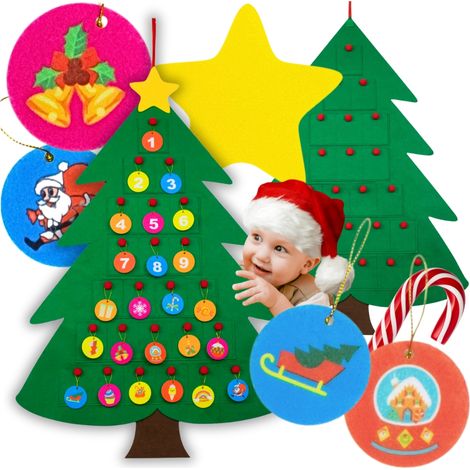 Calendario dell'Avvento in feltro con albero di Natale con tasche regalo 90cm + decorazioni fai da te (1/5)