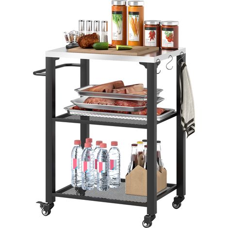 Outsunny 3-Shelf Outdoor Grill Cart, Outdoor Barbecue Kitchen Island (1/5)