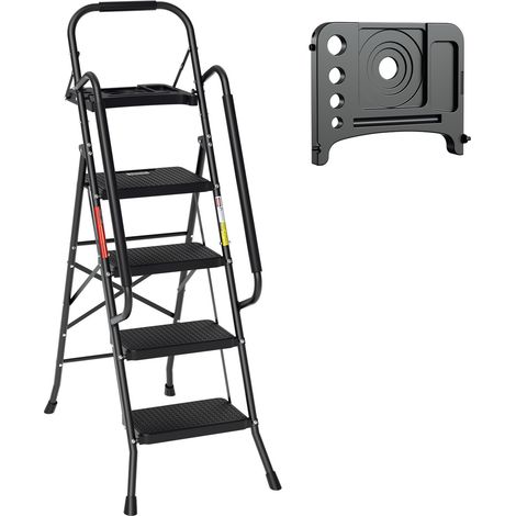 SWANEW Escalera plegable de 4 peldaños con pedal antideslizante y reposabrazos extraíbles de acero hasta 150 kg. (1/5)