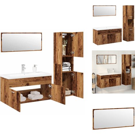 Ensemble de meubles salle de bain 4 pcs bois d'ingénierie - Ensemble De Meubles De Salle De Bain - Ensembles De Meubles De Salle De Bain - Armoire De Salle De Bain - Armoire De Rangement De Salle De B (1/5)