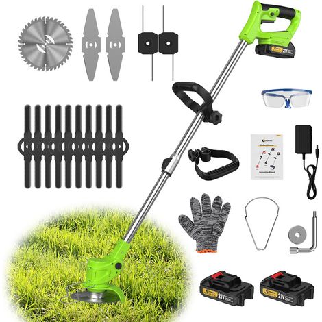 Coupe-bordure sans fil Coupe-bordure à Batterie avec 2 piles hauteur et Angle Réglable 21V Outils de Jardin de Coupe CONENTOOLl Vert (1/5)