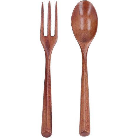 Ce set de couverts deux pièces (fourchette et cuillère) en bois résistant à la chaleur et à haute dureté est parfait pour les enfants. (1/5)