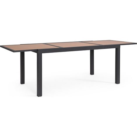 Tavolo "Hilija" struttura in alluminio verniciato a polvere piano effetto legno per arredo casa -Bianco / 140/210 x h 75 cm (1/4)