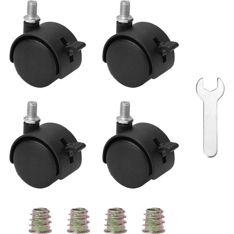 Möbelrollen mit Bremsen – 4er-Set – Schwarzes Nylon – M7,5-Gewinde – Für Stühle und Tische – 40 mm Durchmesser (1/5)
