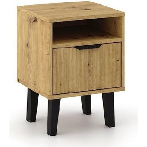 SONIA - Comodino in stile scandinavo - Dimensioni 40x39x48 cm - 1 ripiano + 1 cassetto scanalati - Rovere (1/5)