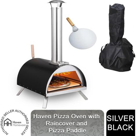 Haven Pizza Oven Built-in Thermometer w/ Rain Cover & Pizza Paddle, Black/Silver (1/5)