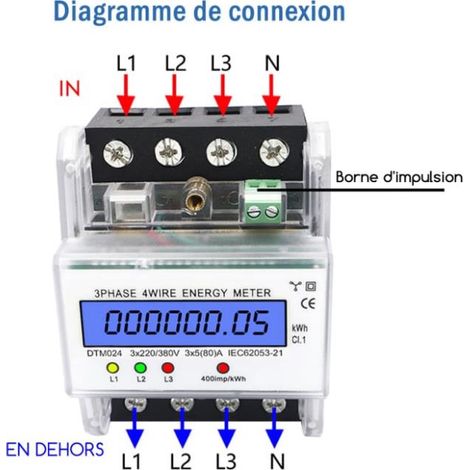 Mini-compteur triphasé modèle ordinaire Compteur à rail triphasé à quatre fils-5-80A, 1pc (1/4)
