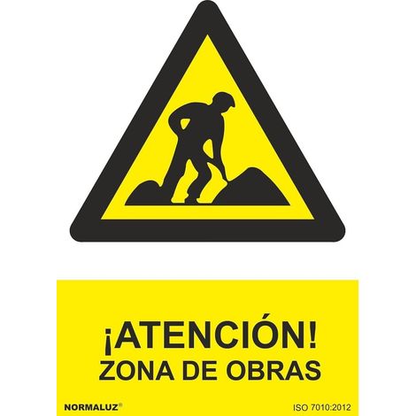 Señal Atención zona de obras 21x30 cm  Amarillo