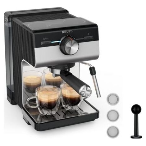 Cafetera Expreso Krups Authentic+ XP384E10/ 1450W/ 15 Bares/ Plateada
