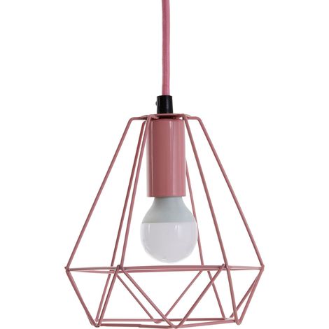 Premier Housewares Pastel Pink Metal Wire Pendant Light White Modern Ceiling Light Chandelier 16 x 16 x 115 (1/5)