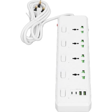 Multiprise TB-T30 3000W, 3 USB + PD, interrupteur indépendant, prise UK blanche, 110-265V, charge rapide, puissance élevée, idéale bureau et voyage. (1/5)