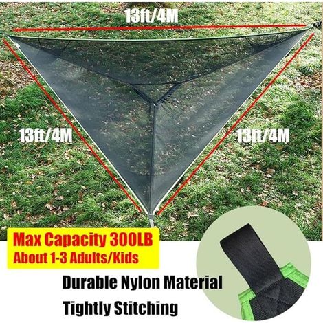 Dreieck-Hängematte für mehrere Personen. 4 m. extra breite Camping-Hängematte mit 3 Ratschen/Gurt/Netztasche/Karabiner und Aufbewahrungstasche (1/4)