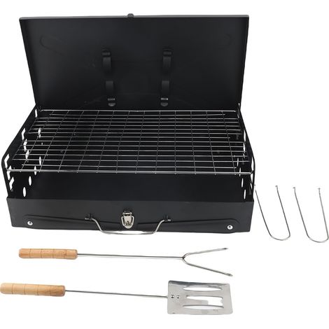 Tragbarer, faltbarer Eisengrill für Camping im Freien, mit winddichter Abdeckung und stabilem Ständer für 3 bis 5 Personen. (1/2)