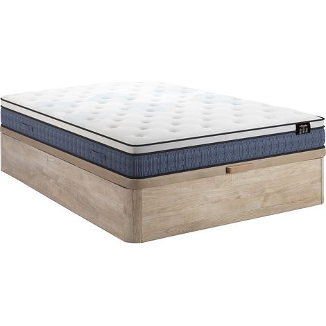 Set 140 x 190 cm rete letto contenitore legno naturale chiaro + materasso a molle insacchettate 7 zone e strato in gel memory foam sp.23cm - VARNO di YSMÉE
