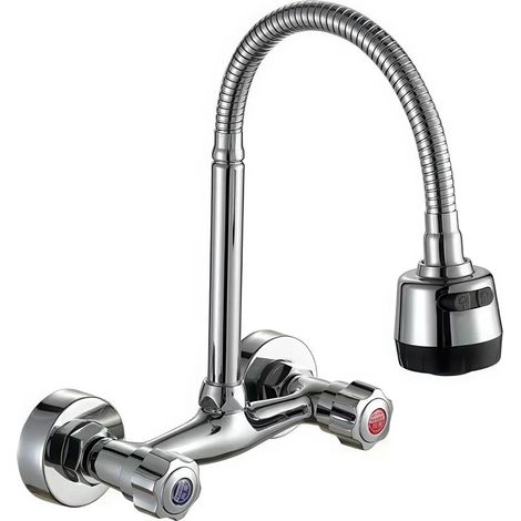 Küchenarmatur, 360° drehbar, Wandmontage – Edelstahl-Mischbatterie, geeignet für Spülbecken und Küchen.