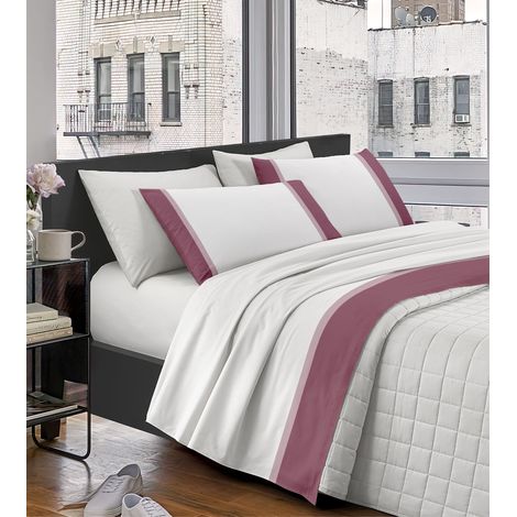 Completo Letto Lenzuola 100% Raso Di Cotone Con Balza Applicata Stampa Digitale Nel Lenzuolo Sopra E Federe Sotto Due Piazze Con Angoli Elastici Tinta Unita Rosa - Matrimoniale (1/4)