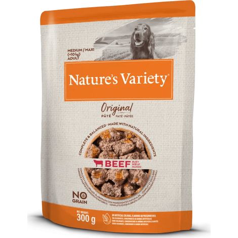 Pâté de bœuf original Nature's Variety pour chiens de taille moyenne/maxi - Aliment humide complet - Sans céréales - 300 g (1/2)