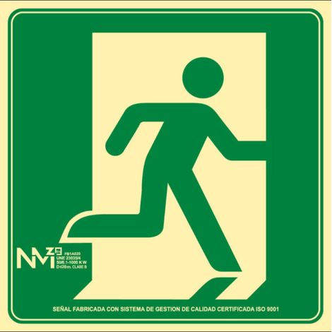 Señal de evacuación luminiscente lado derecho Gran Formato SEKURECO                         420 x 420 mm                          CLASE B (PVC 0'7mm) (1/2)