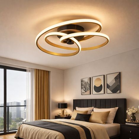 Deckenleuchte Deckenlampe Wohnzimmerleuchte Esszimmerlampe Schlafzimmerleuchte, Metall Aluminium Kunststoff geschwungen gold, LED 40W 2500Lm 3000K warmweiß, D 50 cm