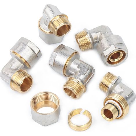 LTWFITTING Lot de 5 raccords coudés à visser 90° avec filetage extérieur 1/2" pour tube composite en aluminium de 20 mm (1/4)