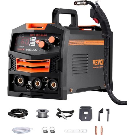VEVOR Macchina Saldatrice MIG Corrente 130A, Saldatrice MIG Multiprocesso a Gas/MIG Senza Gas 2 in 1, Saldatrice Portatile Saldatrice Tecnologia Inverter IGBT, Macchina Saldatrice Schermo Digitale (1/5)