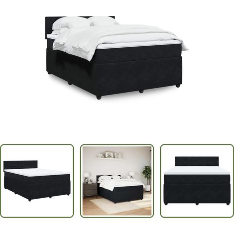 vidaXL Matelas à ressorts ensachés - Sommier à lattes de lit avec matelas Noir 140x190 cm Velours (1/5)