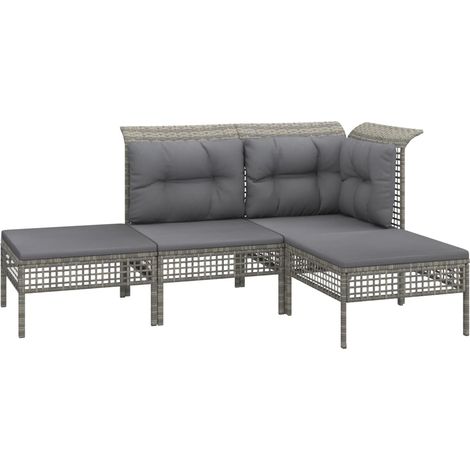 Mobili da giardino mobili da esterno Set di mobili da 4 pezzi con cuscini grigi in resina intrecciata 020016144