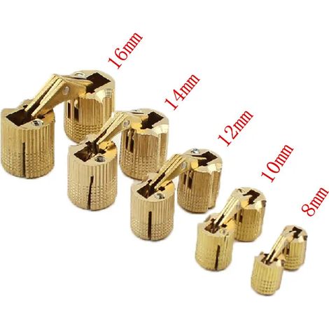 (16 mm) 4 charnières cylindriques invisibles en cuivre (8-16 mm) pour meubles et placards. (1/5)